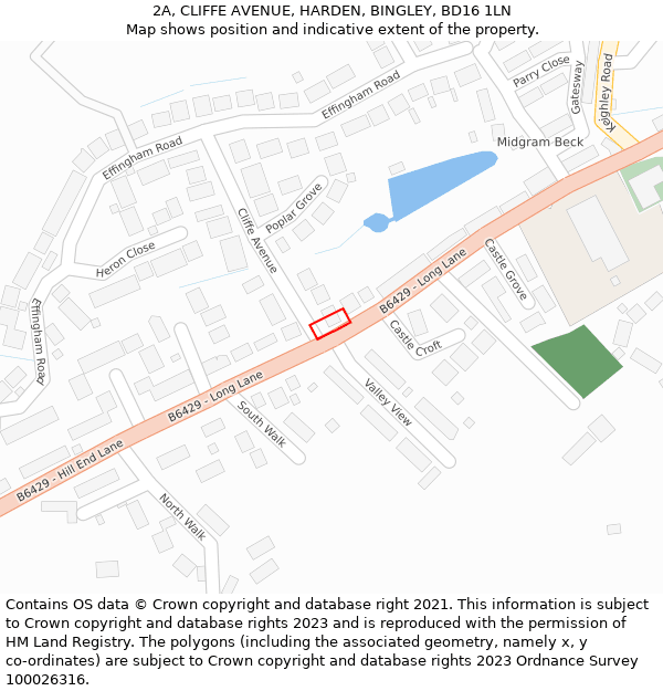 2A, CLIFFE AVENUE, HARDEN, BINGLEY, BD16 1LN: Location map and indicative extent of plot