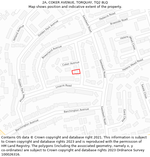 2A, COKER AVENUE, TORQUAY, TQ2 8LQ: Location map and indicative extent of plot