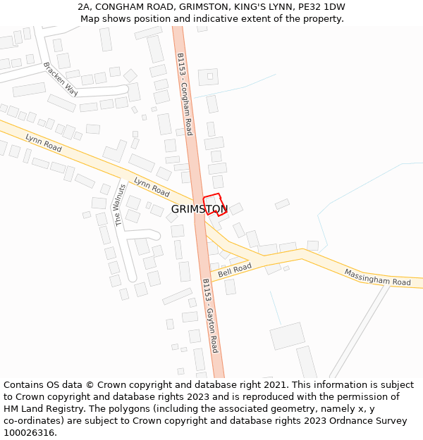 2A, CONGHAM ROAD, GRIMSTON, KING'S LYNN, PE32 1DW: Location map and indicative extent of plot