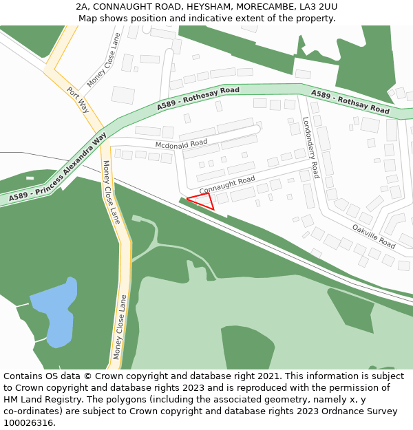 2A, CONNAUGHT ROAD, HEYSHAM, MORECAMBE, LA3 2UU: Location map and indicative extent of plot