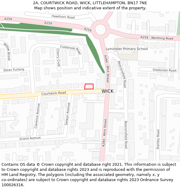 2A, COURTWICK ROAD, WICK, LITTLEHAMPTON, BN17 7NE: Location map and indicative extent of plot