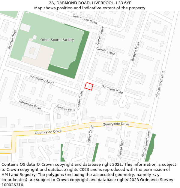 2A, DARMOND ROAD, LIVERPOOL, L33 6YF: Location map and indicative extent of plot