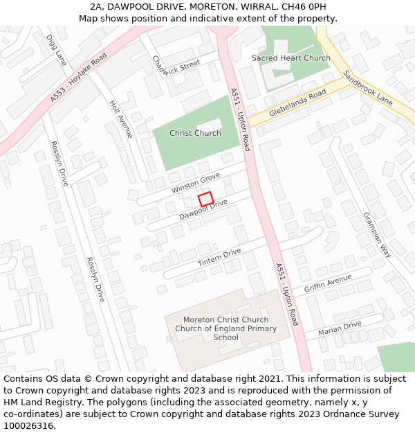 2A, DAWPOOL DRIVE, MORETON, WIRRAL, CH46 0PH: Location map and indicative extent of plot