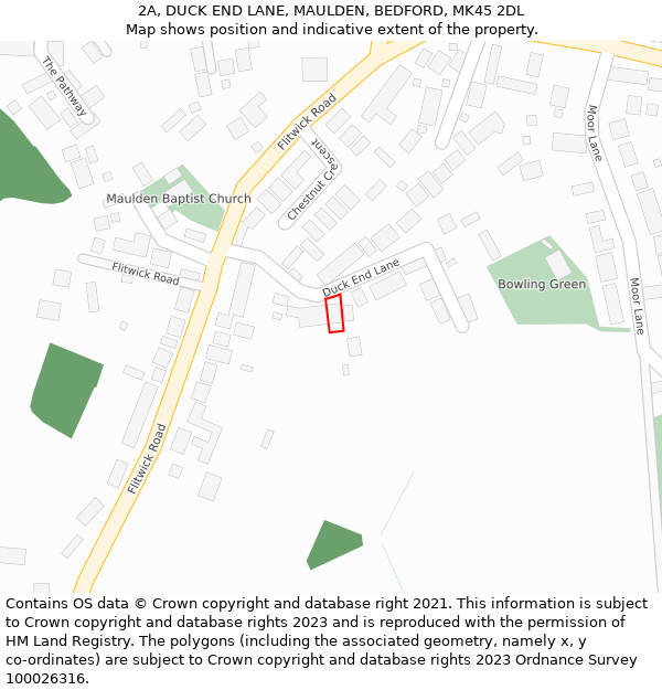 2A, DUCK END LANE, MAULDEN, BEDFORD, MK45 2DL: Location map and indicative extent of plot