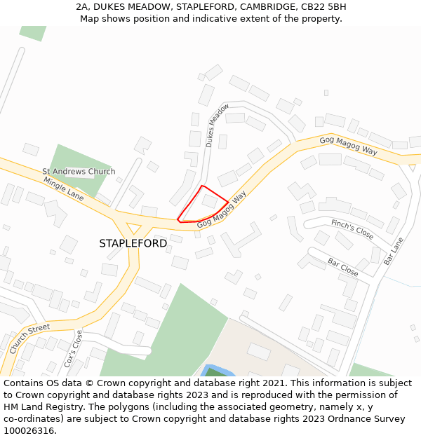 2A, DUKES MEADOW, STAPLEFORD, CAMBRIDGE, CB22 5BH: Location map and indicative extent of plot