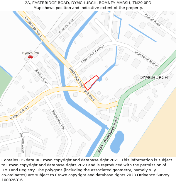 2A, EASTBRIDGE ROAD, DYMCHURCH, ROMNEY MARSH, TN29 0PD: Location map and indicative extent of plot