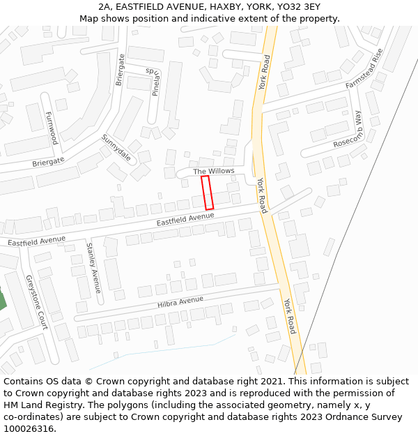 2A, EASTFIELD AVENUE, HAXBY, YORK, YO32 3EY: Location map and indicative extent of plot