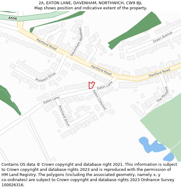 2A, EATON LANE, DAVENHAM, NORTHWICH, CW9 8JL: Location map and indicative extent of plot