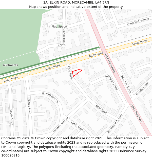 2A, ELKIN ROAD, MORECAMBE, LA4 5RN: Location map and indicative extent of plot