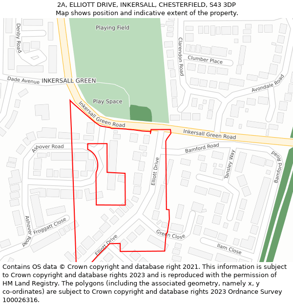 2A, ELLIOTT DRIVE, INKERSALL, CHESTERFIELD, S43 3DP: Location map and indicative extent of plot