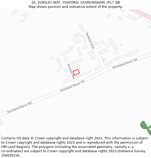 2A, ELMSLEY WAY, YOXFORD, SAXMUNDHAM, IP17 3JB: Location map and indicative extent of plot