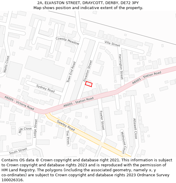 2A, ELVASTON STREET, DRAYCOTT, DERBY, DE72 3PY: Location map and indicative extent of plot