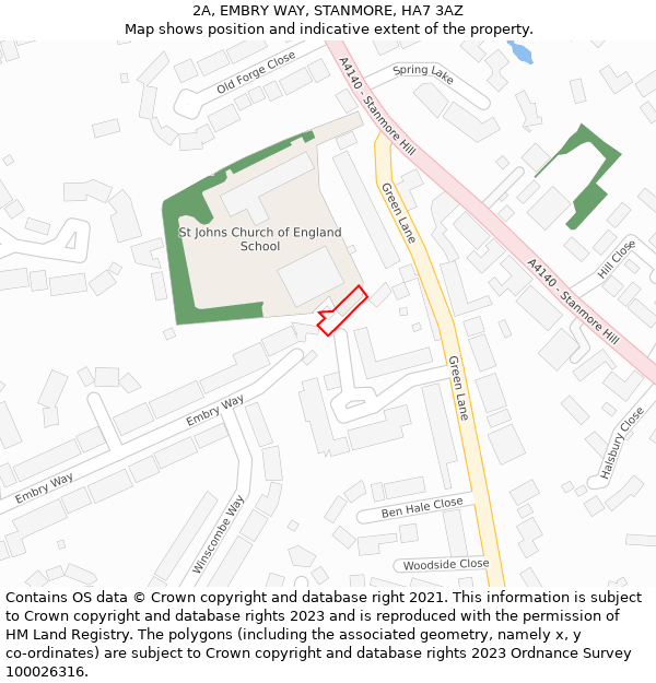 2A, EMBRY WAY, STANMORE, HA7 3AZ: Location map and indicative extent of plot