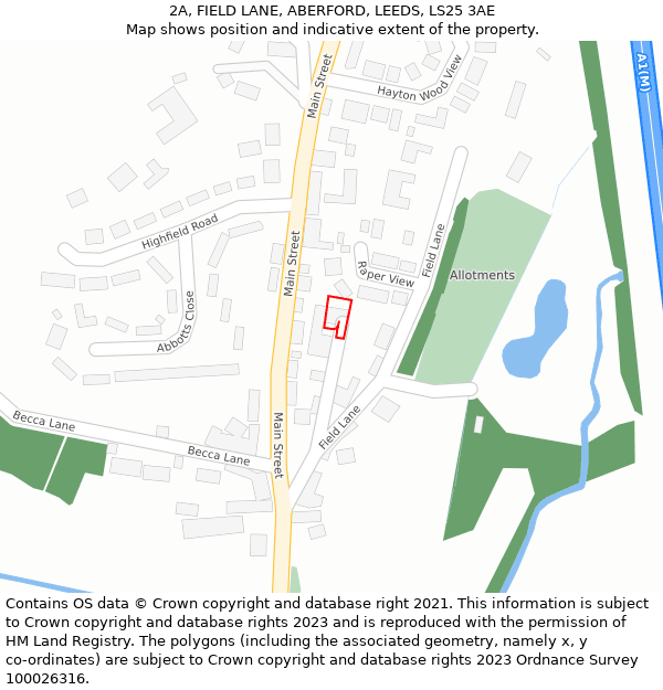 2A, FIELD LANE, ABERFORD, LEEDS, LS25 3AE: Location map and indicative extent of plot