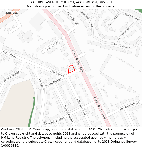 2A, FIRST AVENUE, CHURCH, ACCRINGTON, BB5 5EH: Location map and indicative extent of plot