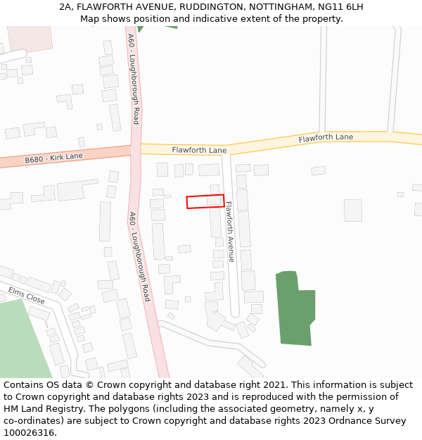 2A, FLAWFORTH AVENUE, RUDDINGTON, NOTTINGHAM, NG11 6LH: Location map and indicative extent of plot
