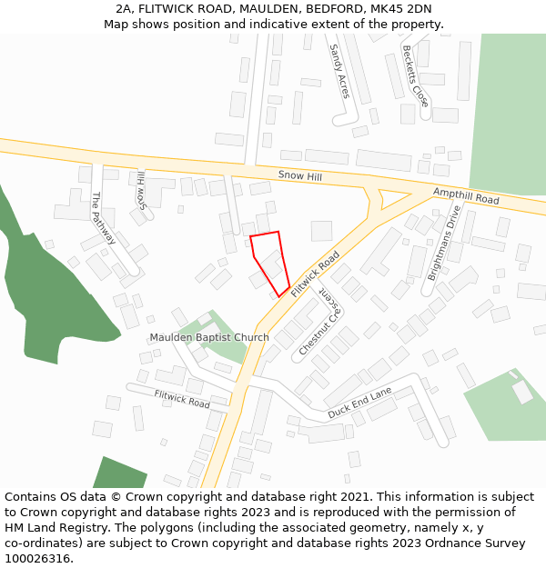 2A, FLITWICK ROAD, MAULDEN, BEDFORD, MK45 2DN: Location map and indicative extent of plot