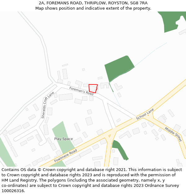 2A, FOREMANS ROAD, THRIPLOW, ROYSTON, SG8 7RA: Location map and indicative extent of plot