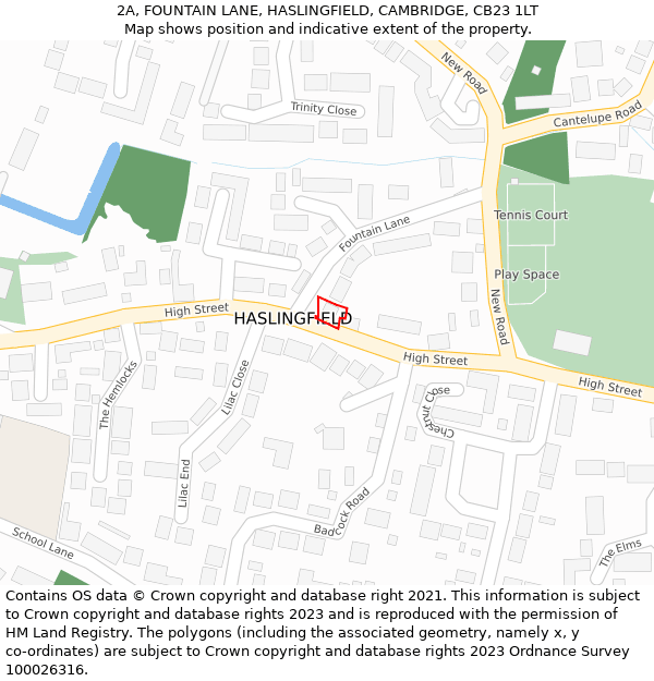 2A, FOUNTAIN LANE, HASLINGFIELD, CAMBRIDGE, CB23 1LT: Location map and indicative extent of plot