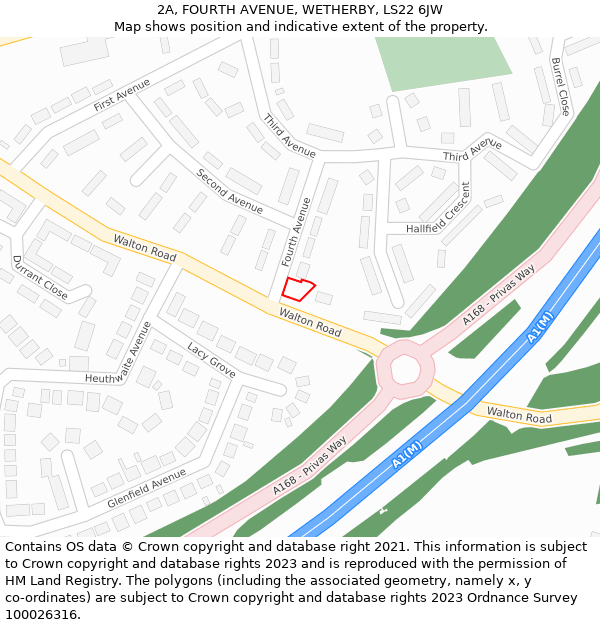 2A, FOURTH AVENUE, WETHERBY, LS22 6JW: Location map and indicative extent of plot