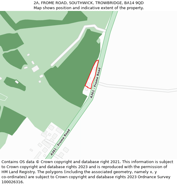 2A, FROME ROAD, SOUTHWICK, TROWBRIDGE, BA14 9QD: Location map and indicative extent of plot