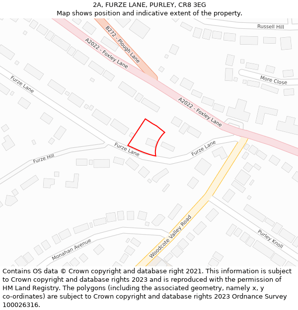 2A, FURZE LANE, PURLEY, CR8 3EG: Location map and indicative extent of plot