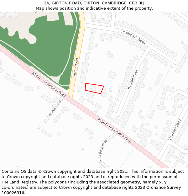 2A, GIRTON ROAD, GIRTON, CAMBRIDGE, CB3 0LJ: Location map and indicative extent of plot