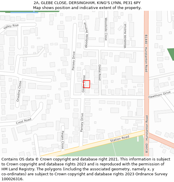 2A, GLEBE CLOSE, DERSINGHAM, KING'S LYNN, PE31 6PY: Location map and indicative extent of plot