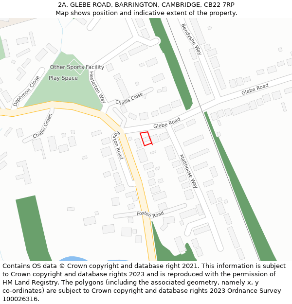 2A, GLEBE ROAD, BARRINGTON, CAMBRIDGE, CB22 7RP: Location map and indicative extent of plot