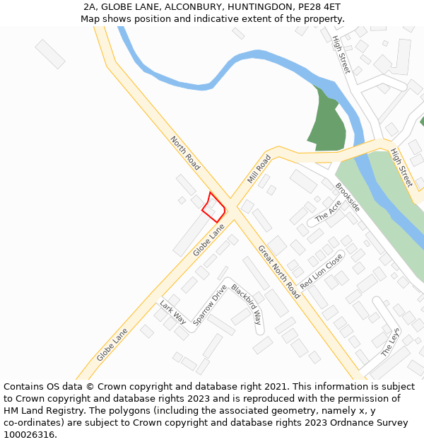 2A, GLOBE LANE, ALCONBURY, HUNTINGDON, PE28 4ET: Location map and indicative extent of plot