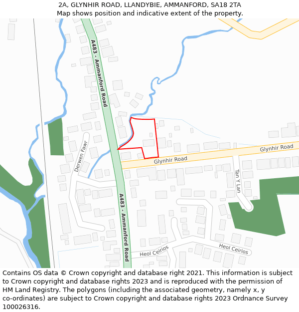 2A, GLYNHIR ROAD, LLANDYBIE, AMMANFORD, SA18 2TA: Location map and indicative extent of plot