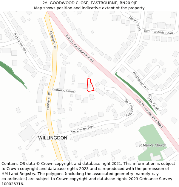 2A, GOODWOOD CLOSE, EASTBOURNE, BN20 9JF: Location map and indicative extent of plot