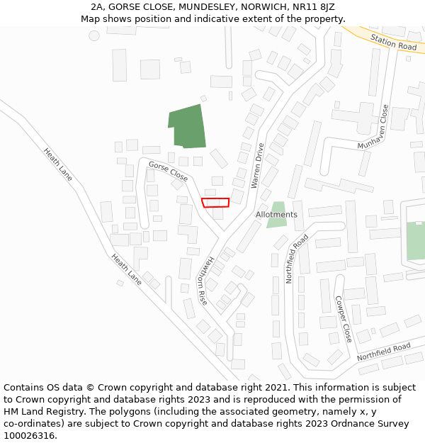 2A, GORSE CLOSE, MUNDESLEY, NORWICH, NR11 8JZ: Location map and indicative extent of plot