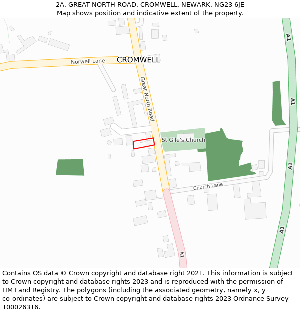 2A, GREAT NORTH ROAD, CROMWELL, NEWARK, NG23 6JE: Location map and indicative extent of plot