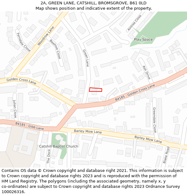 2A, GREEN LANE, CATSHILL, BROMSGROVE, B61 0LD: Location map and indicative extent of plot