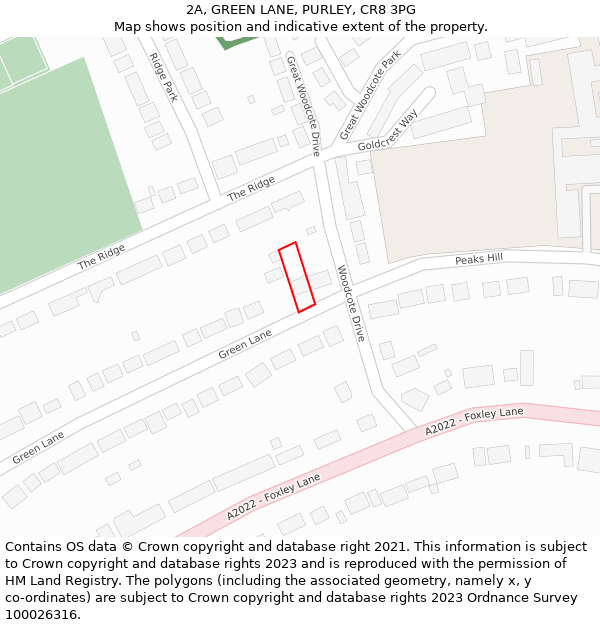 2A, GREEN LANE, PURLEY, CR8 3PG: Location map and indicative extent of plot