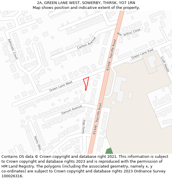 2A, GREEN LANE WEST, SOWERBY, THIRSK, YO7 1RN: Location map and indicative extent of plot
