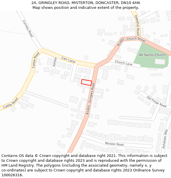 2A, GRINGLEY ROAD, MISTERTON, DONCASTER, DN10 4AN: Location map and indicative extent of plot