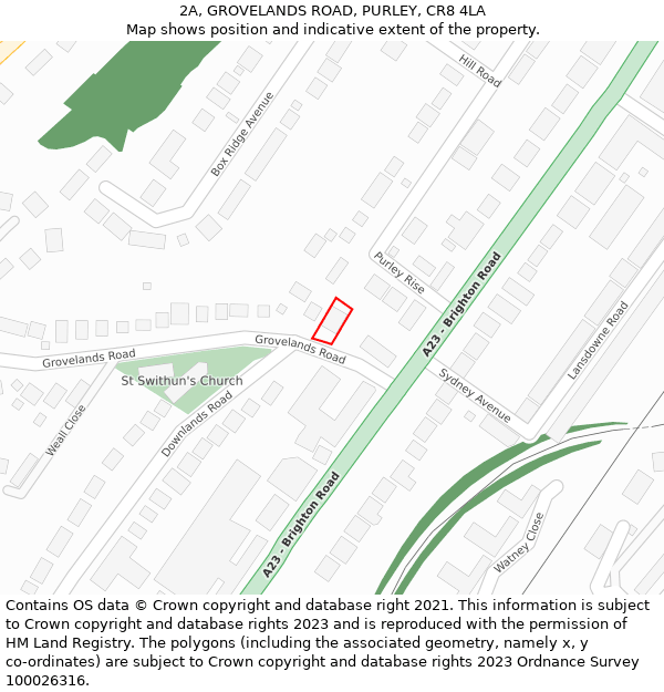 2A, GROVELANDS ROAD, PURLEY, CR8 4LA: Location map and indicative extent of plot