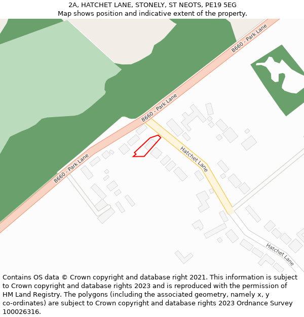 2A, HATCHET LANE, STONELY, ST NEOTS, PE19 5EG: Location map and indicative extent of plot