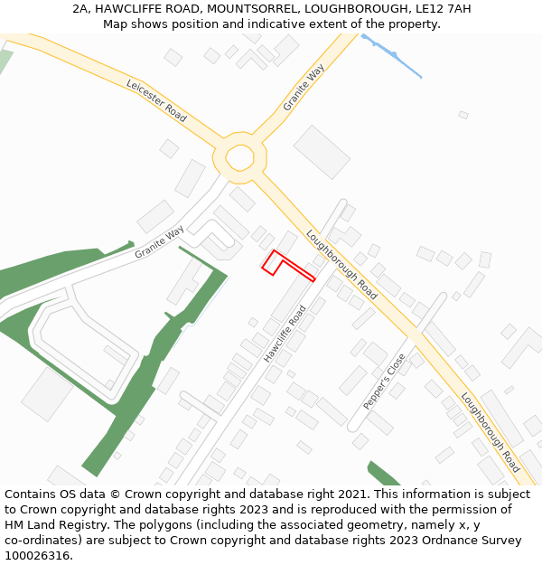 2A, HAWCLIFFE ROAD, MOUNTSORREL, LOUGHBOROUGH, LE12 7AH: Location map and indicative extent of plot