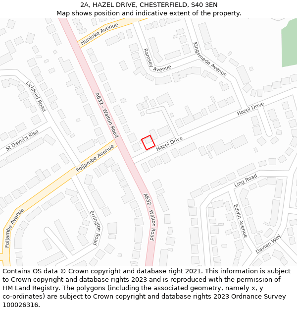 2A, HAZEL DRIVE, CHESTERFIELD, S40 3EN: Location map and indicative extent of plot