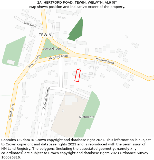 2A, HERTFORD ROAD, TEWIN, WELWYN, AL6 0JY: Location map and indicative extent of plot