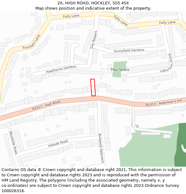 2A, HIGH ROAD, HOCKLEY, SS5 4SX: Location map and indicative extent of plot