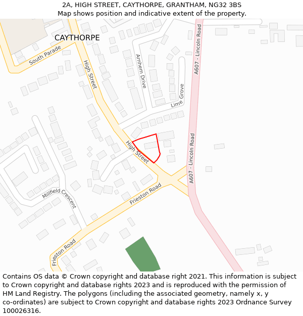 2A, HIGH STREET, CAYTHORPE, GRANTHAM, NG32 3BS: Location map and indicative extent of plot