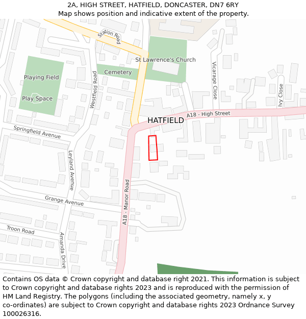 2A, HIGH STREET, HATFIELD, DONCASTER, DN7 6RY: Location map and indicative extent of plot