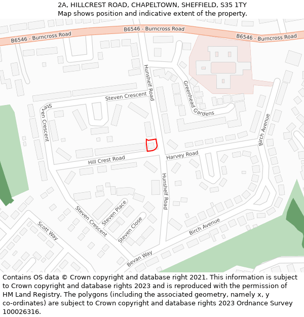 2A, HILLCREST ROAD, CHAPELTOWN, SHEFFIELD, S35 1TY: Location map and indicative extent of plot