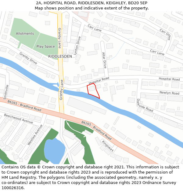 2A, HOSPITAL ROAD, RIDDLESDEN, KEIGHLEY, BD20 5EP: Location map and indicative extent of plot