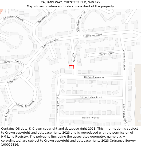 2A, IANS WAY, CHESTERFIELD, S40 4PY: Location map and indicative extent of plot