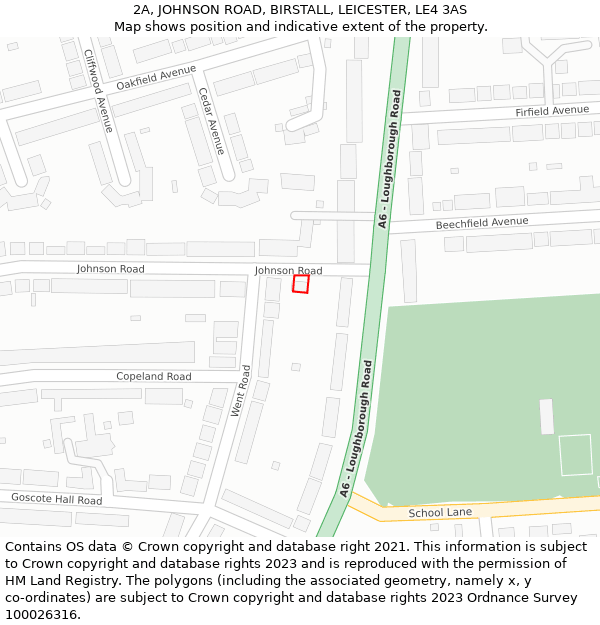 2A, JOHNSON ROAD, BIRSTALL, LEICESTER, LE4 3AS: Location map and indicative extent of plot
